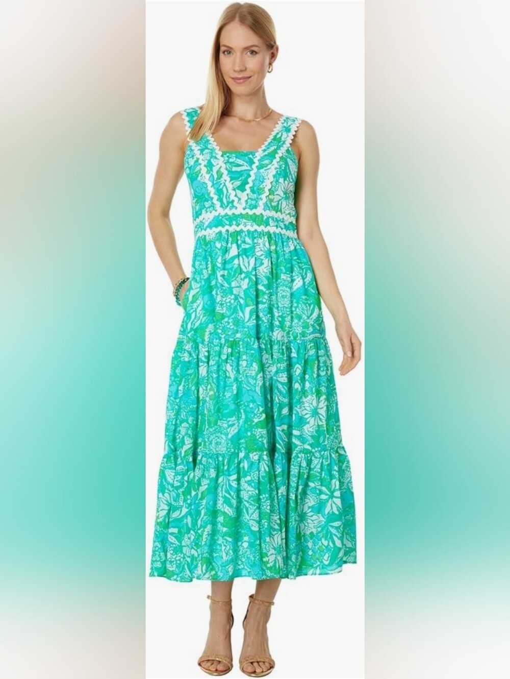 Lilly Pulitzer Pollie Cotton Midi Dress Botanical Green Safari Sangria Size 8